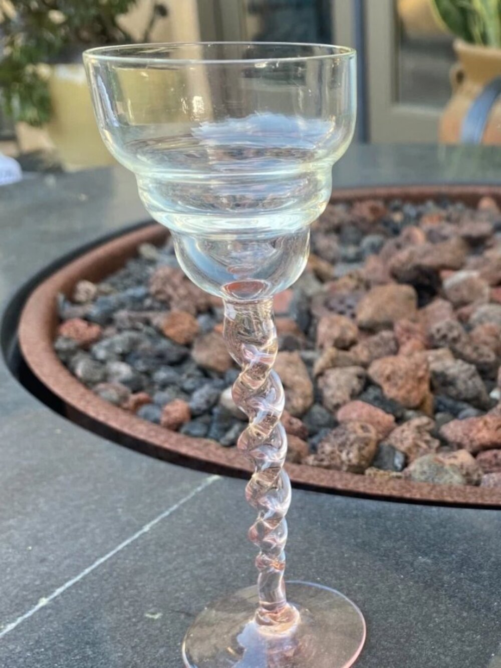 Vintage Hand Blown Cordial Liquer Crystal Liquor Spiral Stem Fine Glass Red Pink